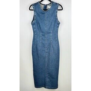Good American Denim Column Midi  Dress Womens Size L Bodycon Sheath